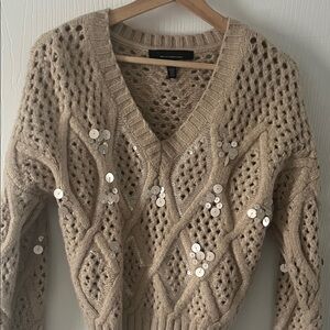 Whbm sequin tan sweater XS